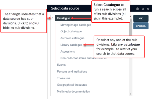 Select a data source in which to run your search.